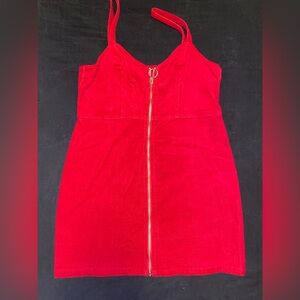 Red Corduroy Zip-Up Dress